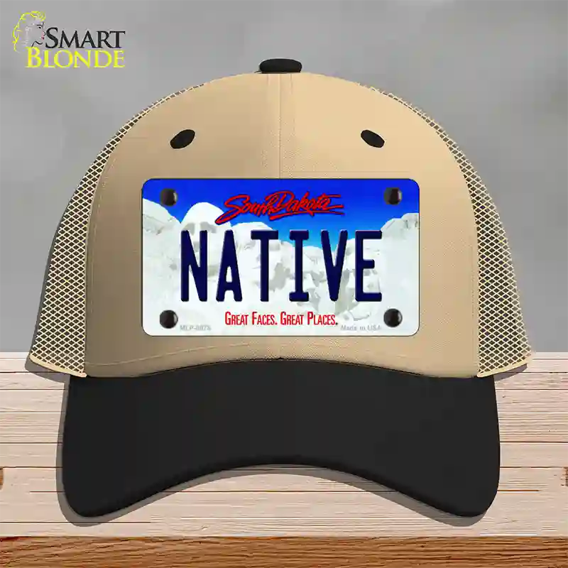 Native South Dakota Novelty License Plate Hat Mesh / Khaki|Black