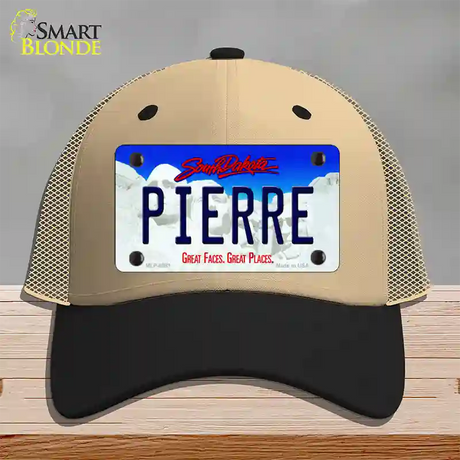 Pierre South Dakota Novelty License Plate Hat Mesh / Khaki|Black