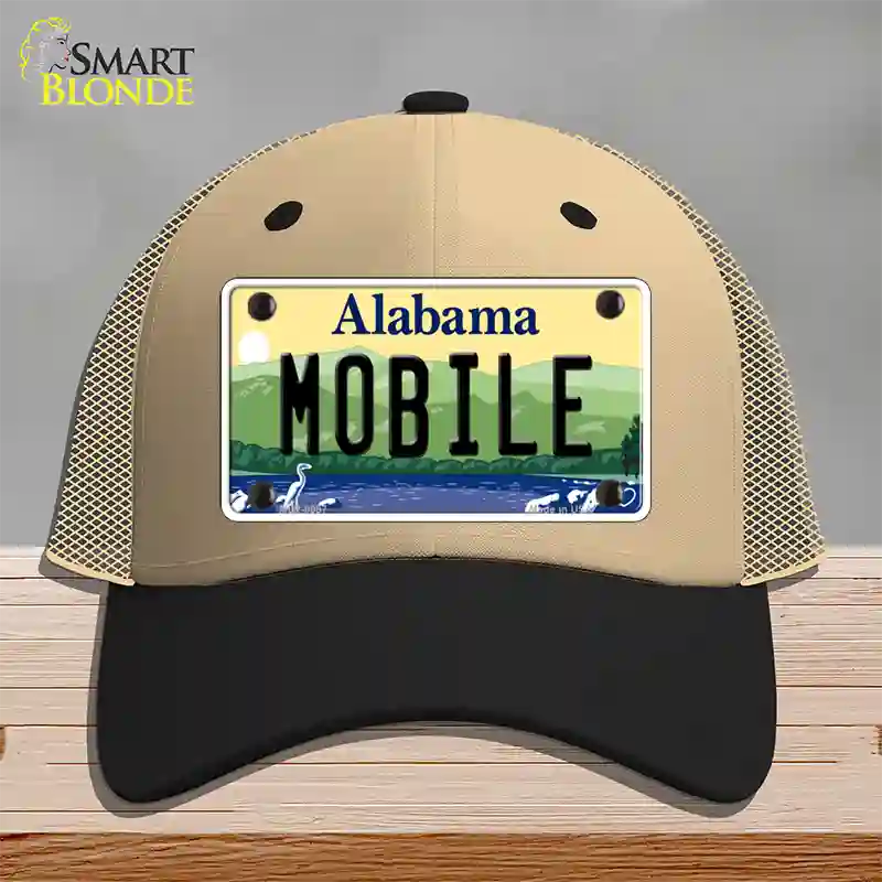 Mobile Alabama Novelty License Plate Hat Mesh / Khaki|Black