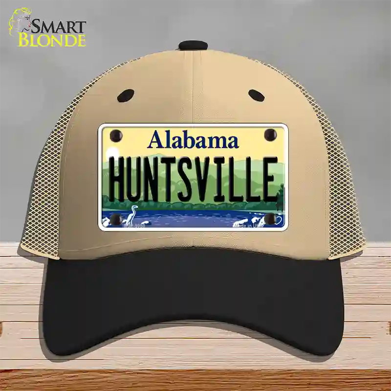 Huntsville Alabama Novelty License Plate Hat Mesh / Khaki|Black