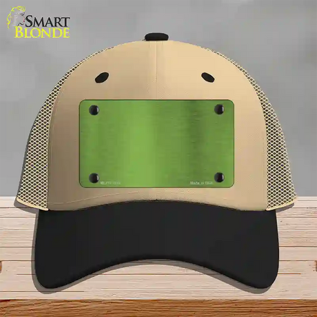 Lime Green Metallic Solid Novelty License Plate Hat Mesh / Khaki|Black