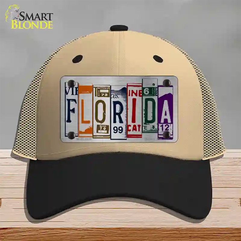 Florida License Plate Art Novelty License Plate Hat Mesh / Khaki|Black