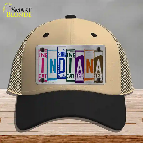 Indiana License Plate Art Novelty License Plate Hat Mesh / Khaki|Black