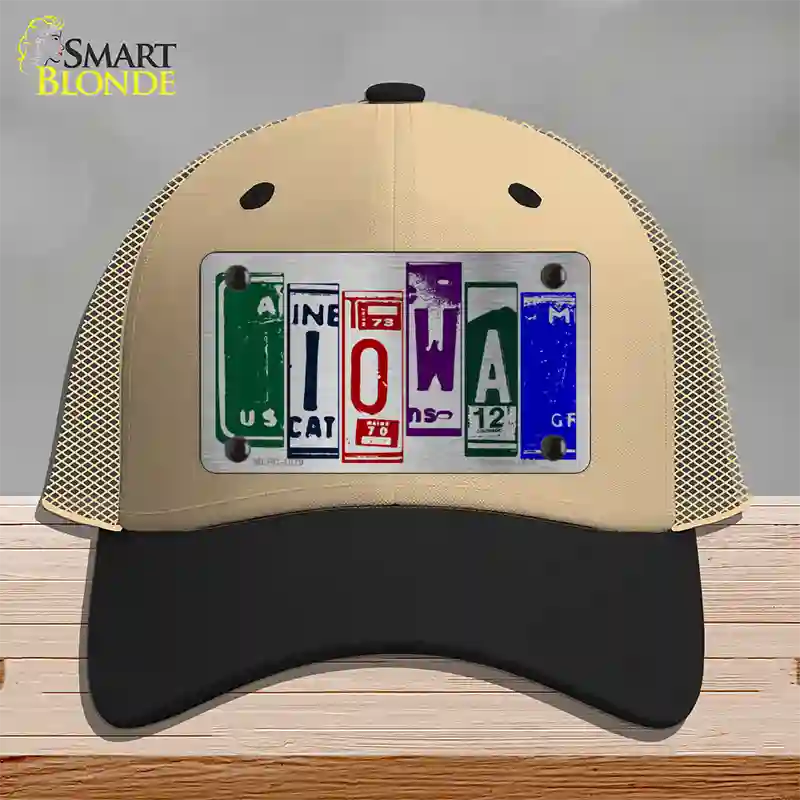 Iowa License Plate Art Novelty License Plate Hat Mesh / Khaki|Black