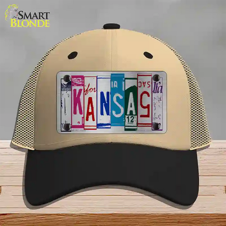 Kansas License Plate Art Novelty License Plate Hat Mesh / Khaki|Black