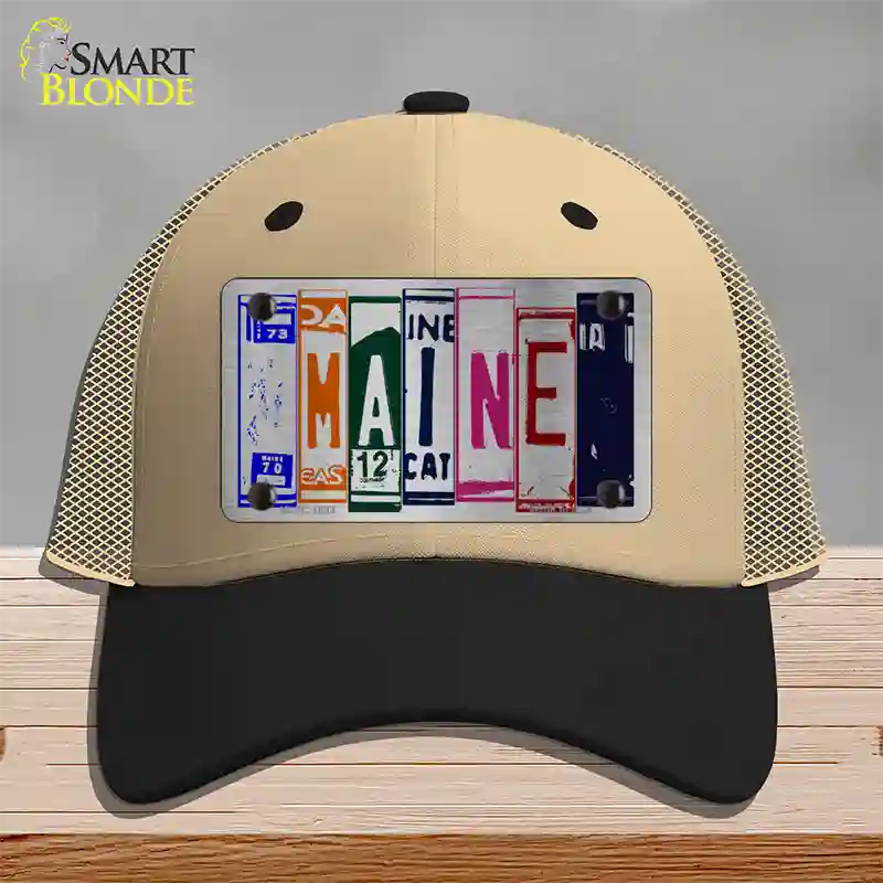 Maine License Plate Art Novelty License Plate Hat Mesh / Khaki|Black