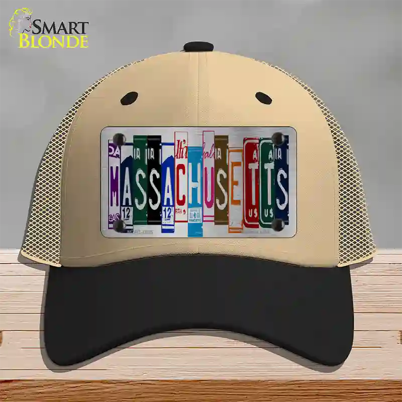 Massachusetts License Plate Art Novelty License Plate Hat Mesh / Khaki|Black