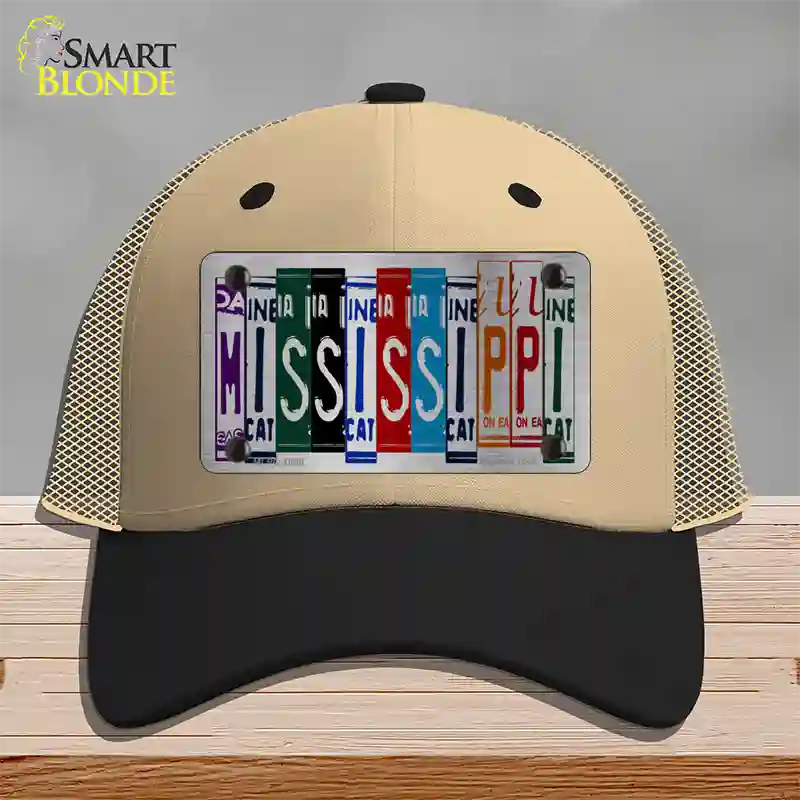 Mississippi License Plate Art Novelty License Plate Hat Mesh / Khaki|Black