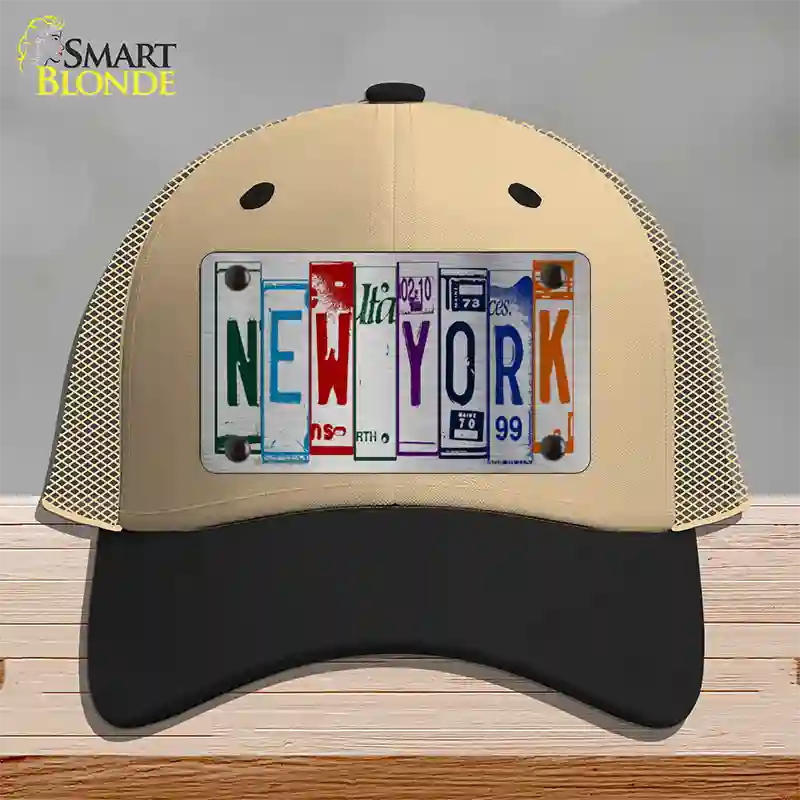 New York License Plate Art Novelty License Plate Hat Mesh / Khaki|Black