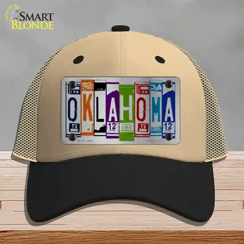 Oklahoma License Plate Art Novelty License Plate Hat Mesh / Khaki|Black