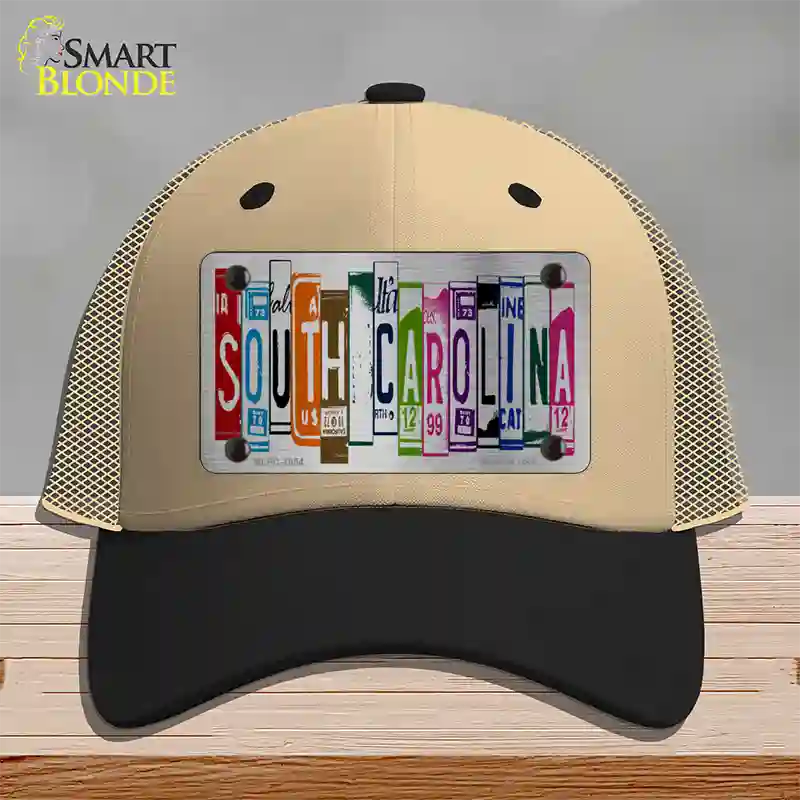 South Carolina License Plate Art Novelty License Plate Hat Mesh / Khaki|Black