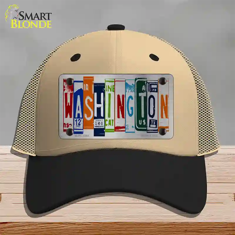 Washington License Plate Art Novelty License Plate Hat Mesh / Khaki|Black