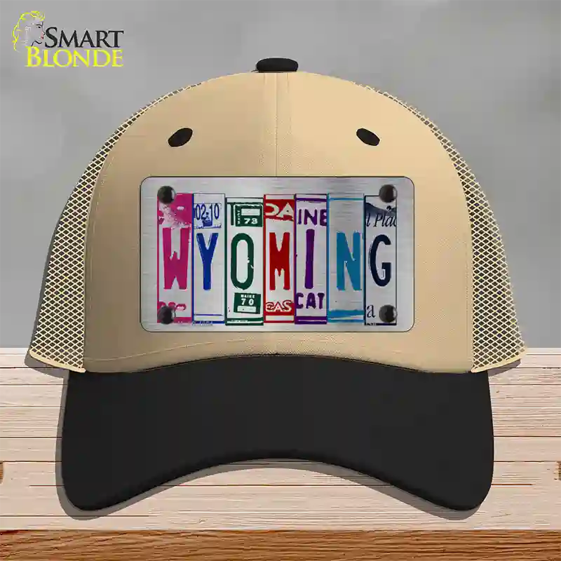 Wyoming License Plate Art Novelty License Plate Hat Mesh / Khaki|Black