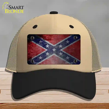 Confederate Flag Scratched Chrome Novelty License Plate Hat Mesh / Khaki|Black