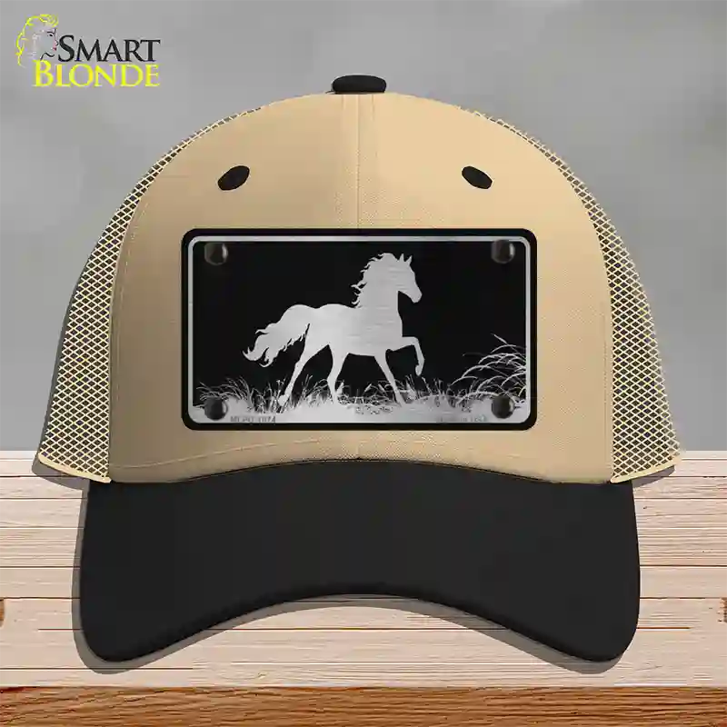 Horse Black Brushed Chrome Novelty License Plate Hat Mesh / Khaki|Black