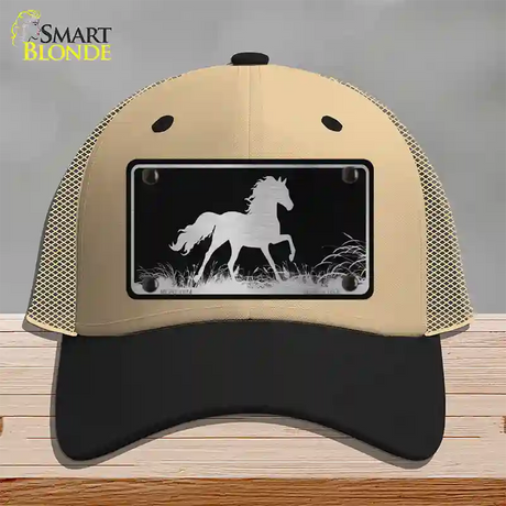 Horse Black Brushed Chrome Novelty License Plate Hat Mesh / Khaki|Black