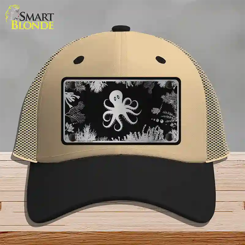 Octopus Black Brushed Chrome Novelty License Plate Hat Mesh / Khaki|Black