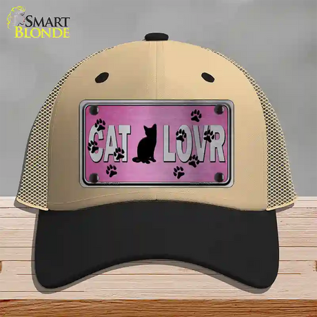 Cat Lover Pink Brushed Chrome Novelty License Plate Hat Tag Mesh / Khaki|Black