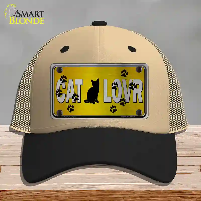 Cat Lover Yellow Brushed Chrome Novelty License Plate Hat Tag Mesh / Khaki|Black