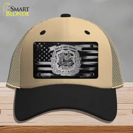 West Virginia Carbon Fiber Novelty License Plate Hat Mesh / Khaki|Black