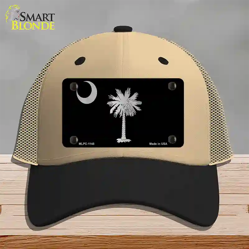 Palmetto Flag Brushed Chrome Novelty License Plate Hat Mesh / Khaki|Black