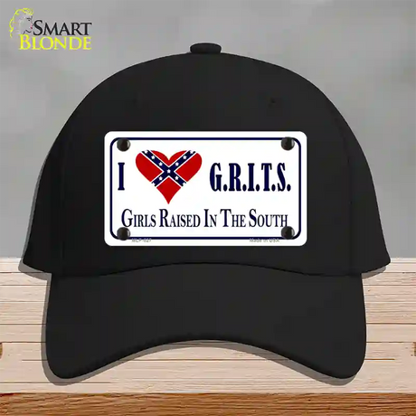 G.R.I.T.S. Confederate Flag Novelty License Plate Hat Cotton / Black