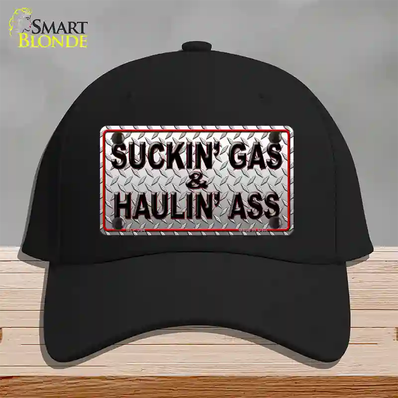 Suckin Gas and Haulin Ass Novelty License Plate Hat Cotton / Black