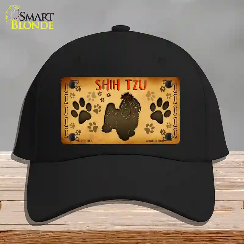 Shih Tzu Novelty License Plate Hat Cotton / Black