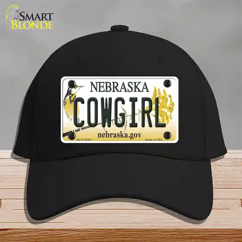 Cowgirl Nebraska Novelty License Plate Hat Cotton / Black