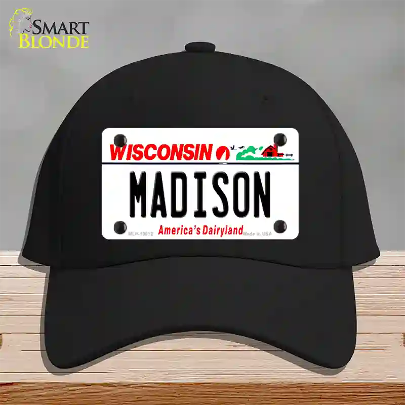 Madison Wisconsin Novelty License Plate Hat Cotton / Black