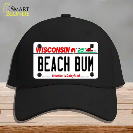 Beach Bum Wisconsin Novelty License Plate Hat Cotton / Black