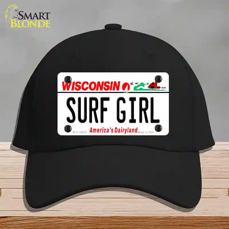 Surf Girl Wisconsin Novelty License Plate Hat Cotton / Black