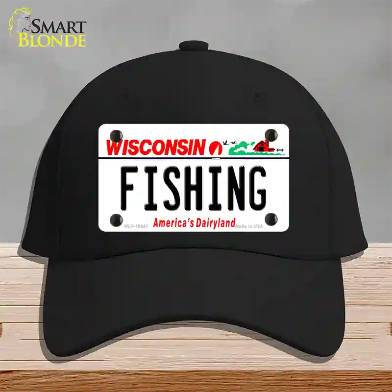 Fishing Wisconsin Novelty License Plate Hat Cotton / Black