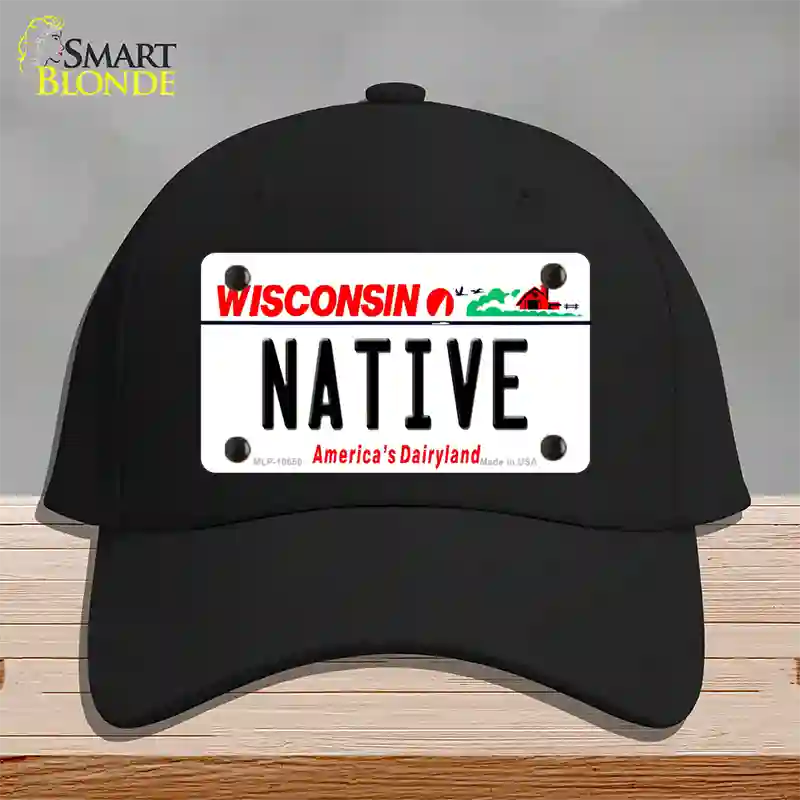 Native Wisconsin Novelty License Plate Hat Cotton / Black