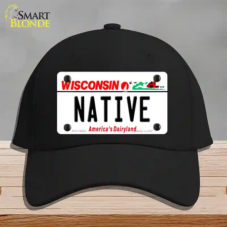 Native Wisconsin Novelty License Plate Hat Cotton / Black