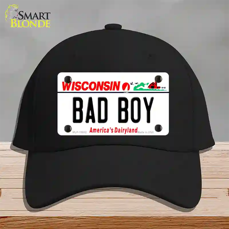 Bad Boy Wisconsin Novelty License Plate Hat Cotton / Black