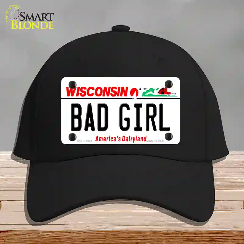 Bad Girl Wisconsin Novelty License Plate Hat Cotton / Black