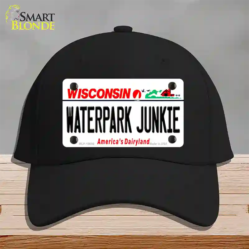 Waterpark Junkie Wisconsin Novelty License Plate Hat Cotton / Black