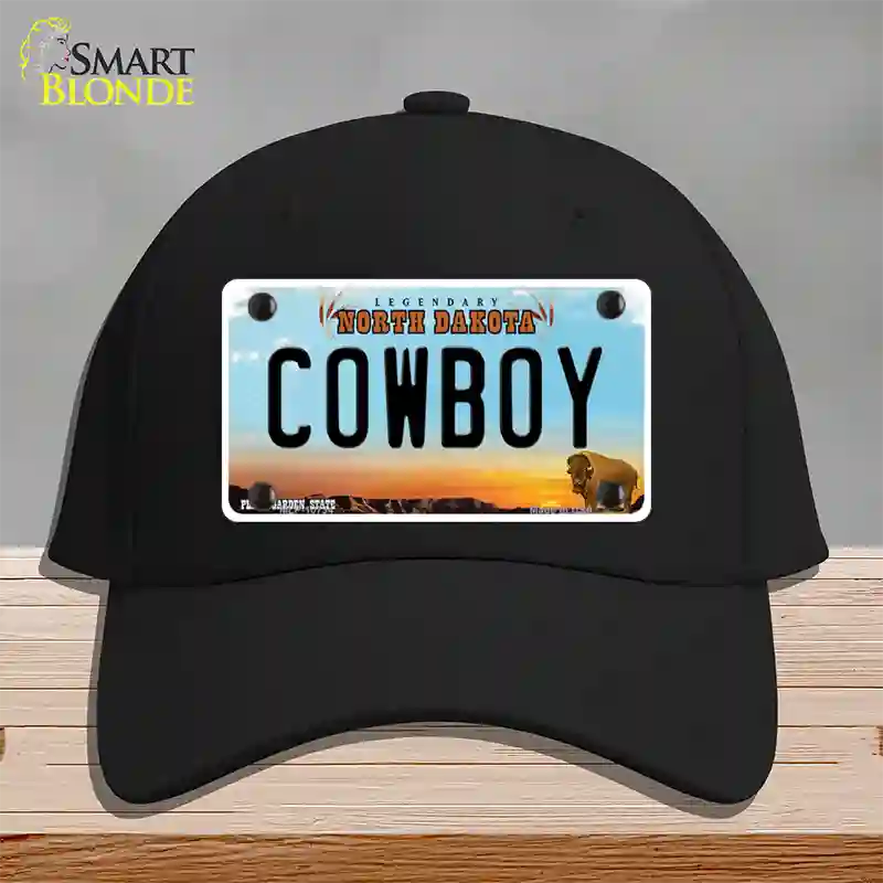 Cowboy North Dakota Novelty License Plate Hat Cotton / Black