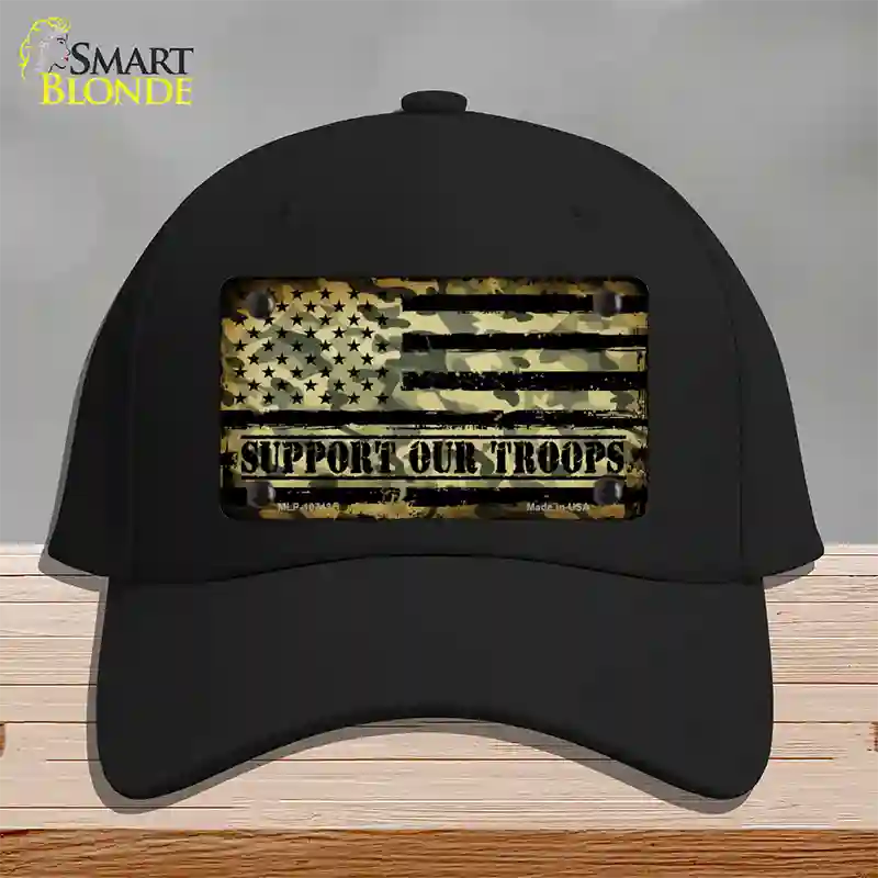 Camo American Flag Support Troops Novelty License Plate Hat Cotton / Black