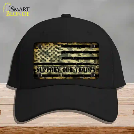 Camo American Flag Support Troops Novelty License Plate Hat Cotton / Black