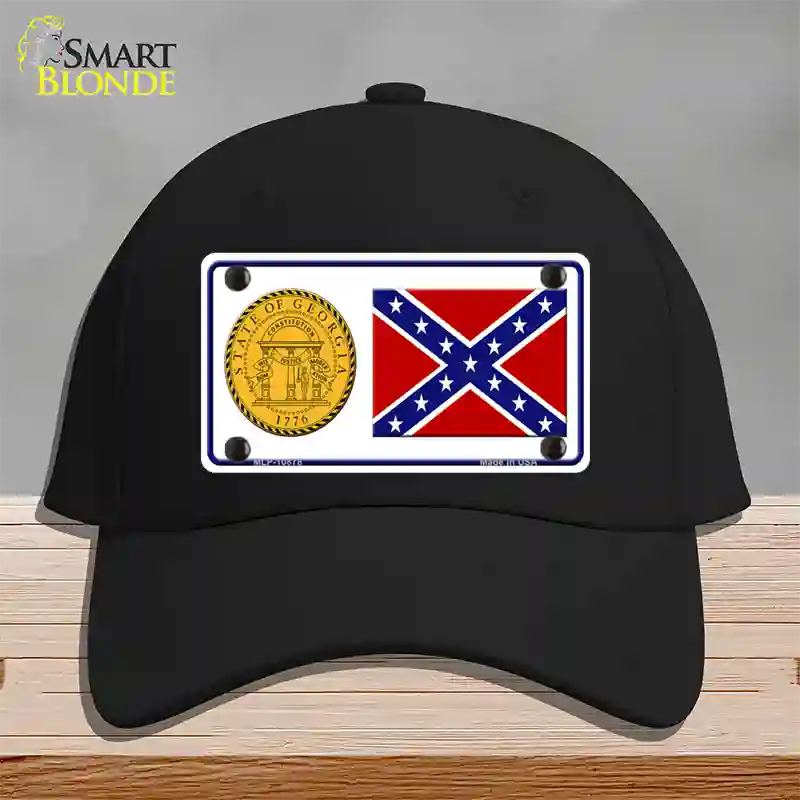 Confederate Flag Georgia Seal Novelty License Plate Hat Cotton / Black