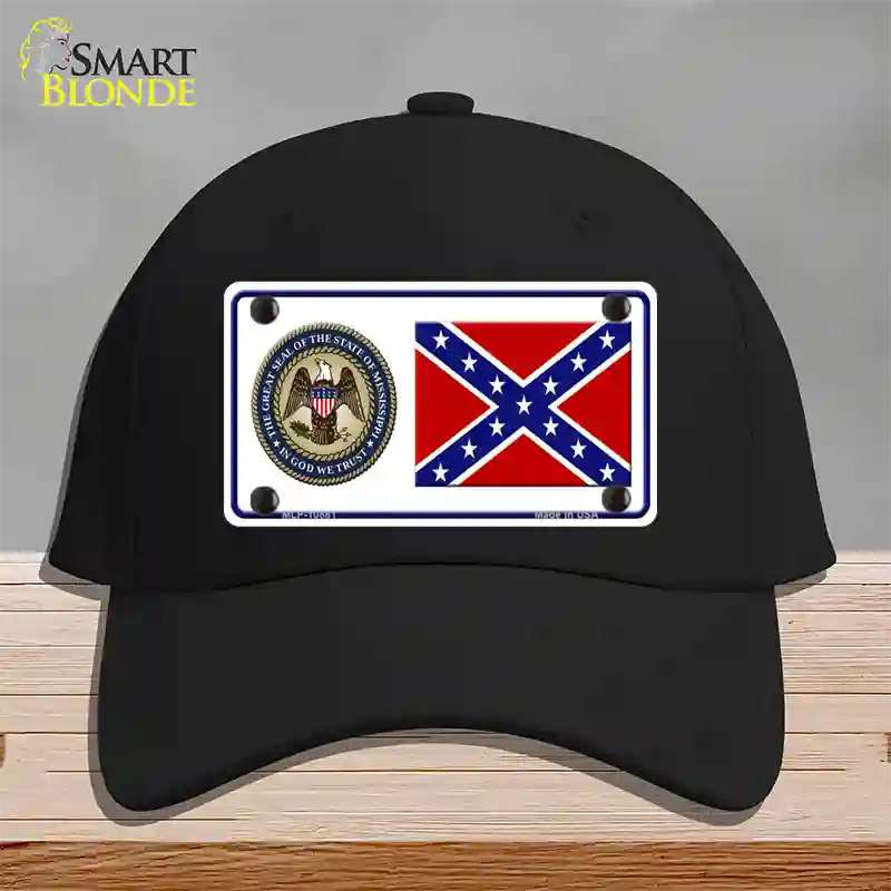 Confederate Flag Mississippi Seal Novelty License Plate Hat Cotton / Black