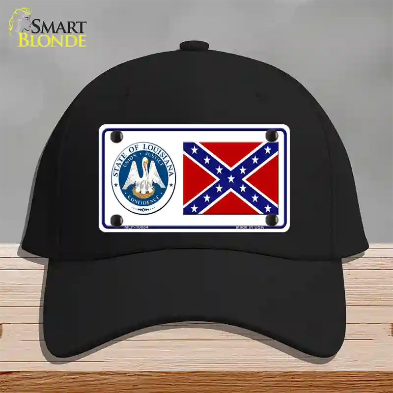 Confederate Flag Louisiana Seal Novelty License Plate Hat Cotton / Black