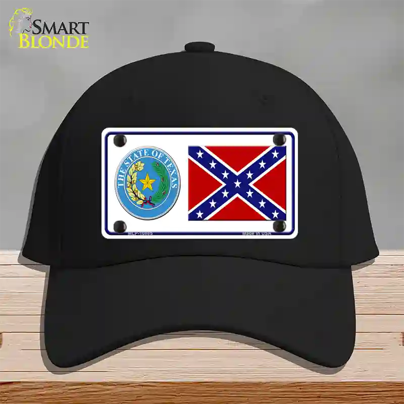 Confederate Flag Texas Seal Novelty License Plate Hat Cotton / Black