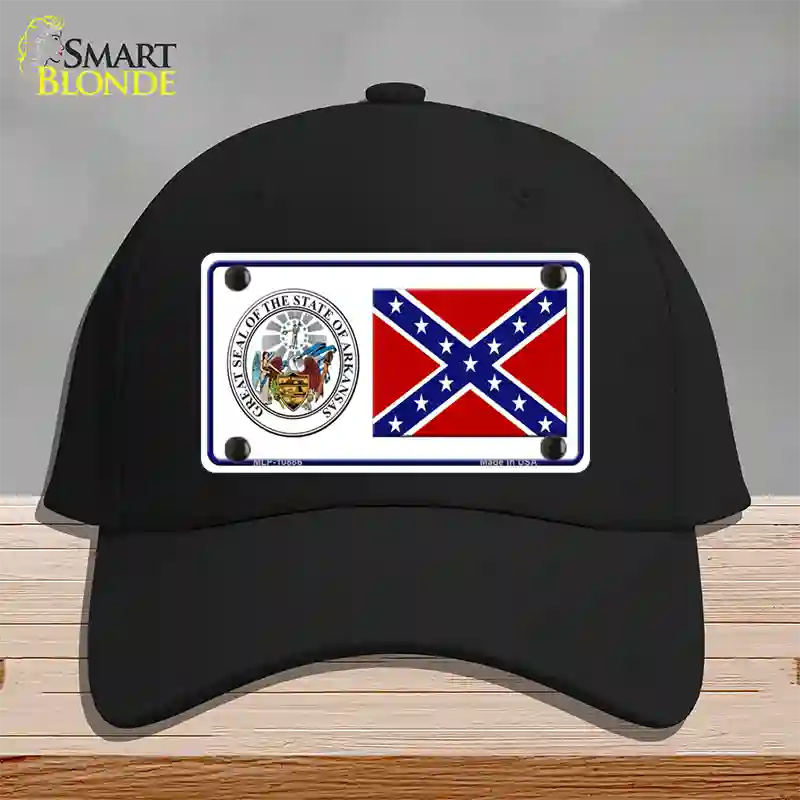 Confederate Flag Arkansas Seal Novelty License Plate Hat Cotton / Black