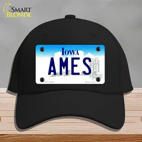 Ames Iowa Novelty License Plate Hat Cotton / Black