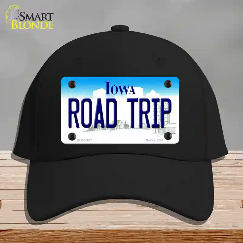 Road Trip Iowa Novelty License Plate Hat Cotton / Black