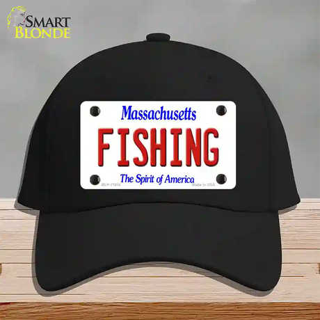 Fishing Massachusetts Novelty License Plate Hat Cotton / Black