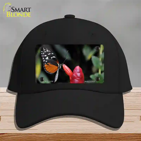 Butterfly On Red Flower Novelty License Plate Hat Cotton / Black